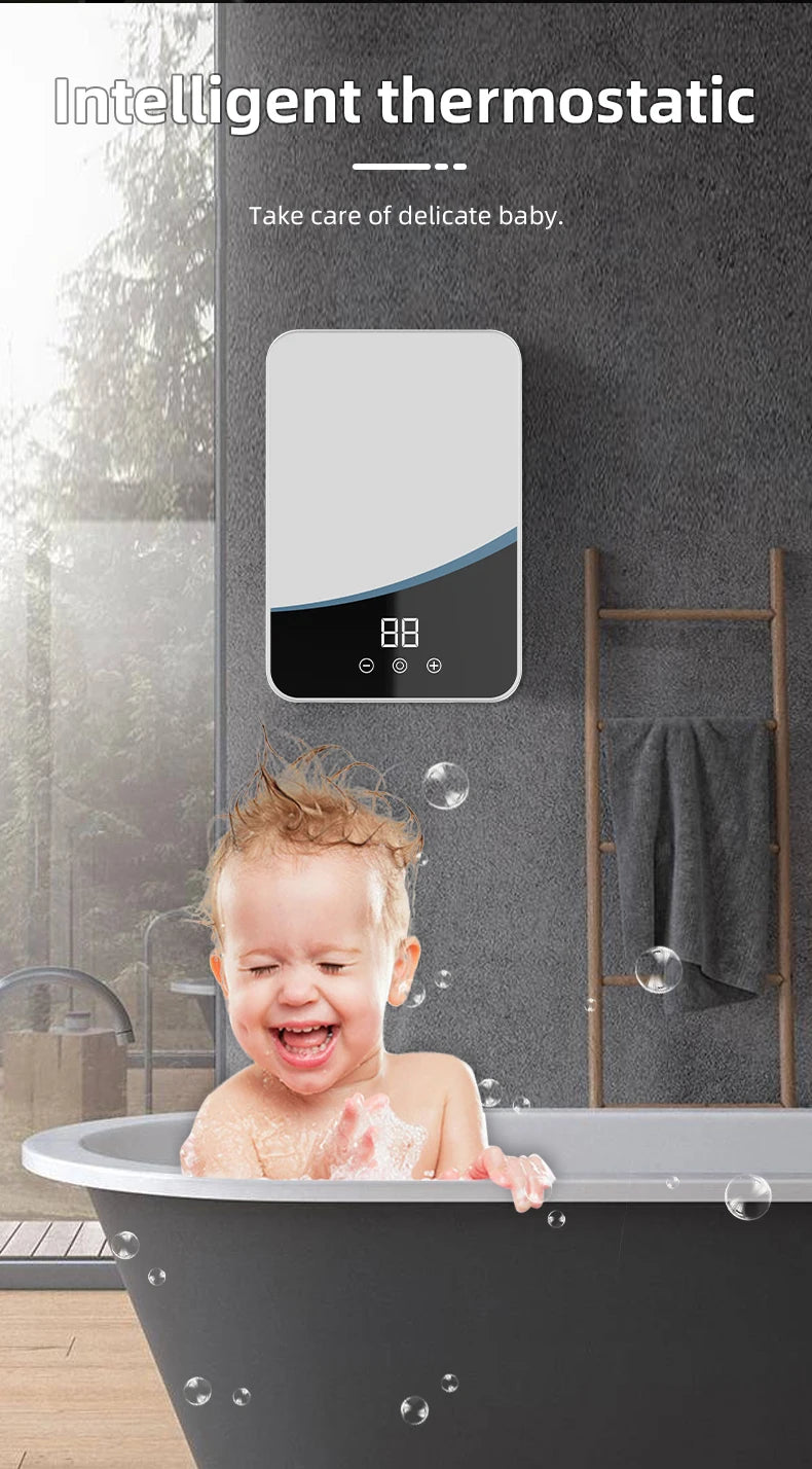 Instant Tankless Water Heater for Bathroom, 5.5kw Electric Instant Hot Water Heater with Self-modulating,Overheating Protection