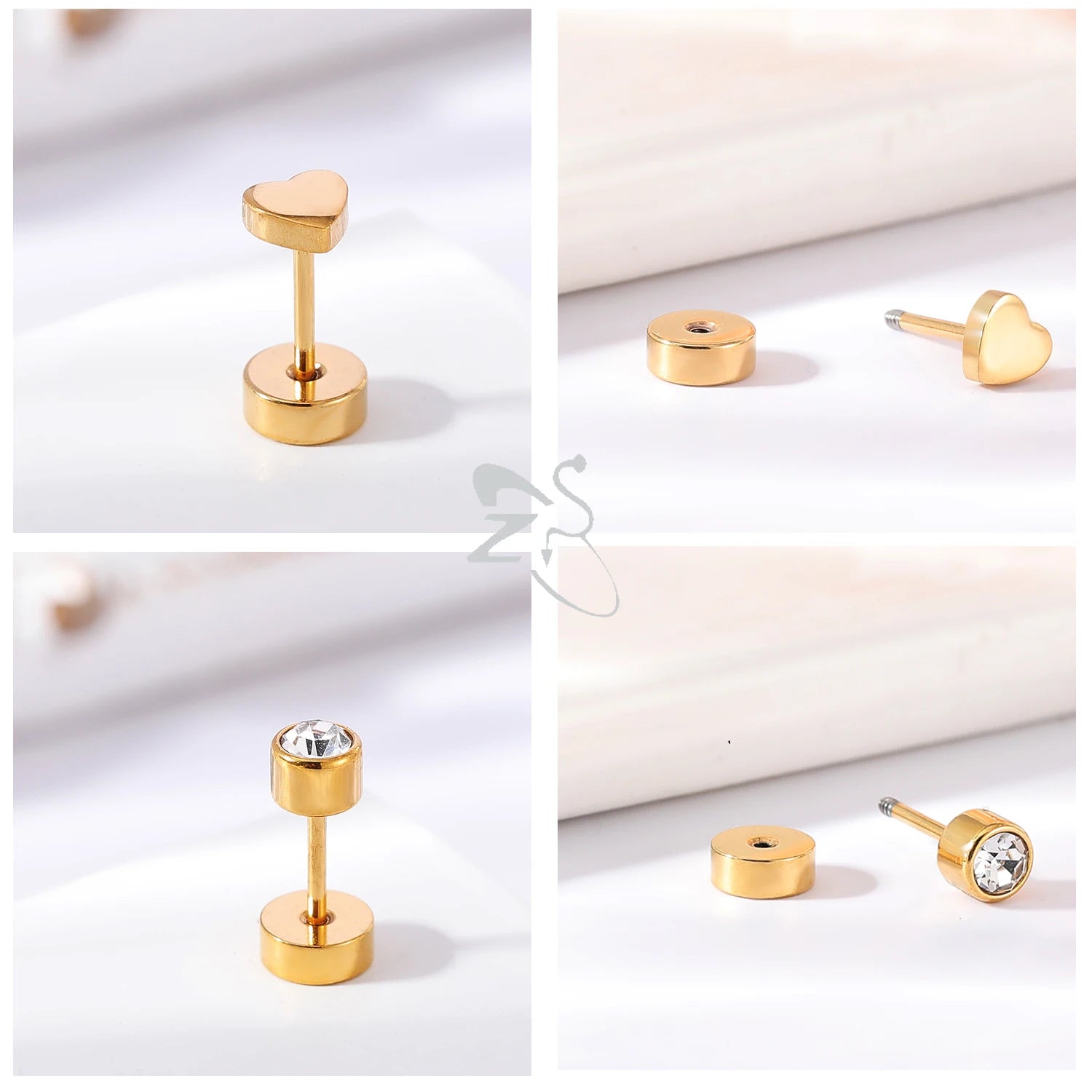 ZS 2pcs/lot Stainless Steel Stud Earrings for Women Moon Star Heart Shape Earring Simple Korean Ear Helix Cartilage Piercing 20G