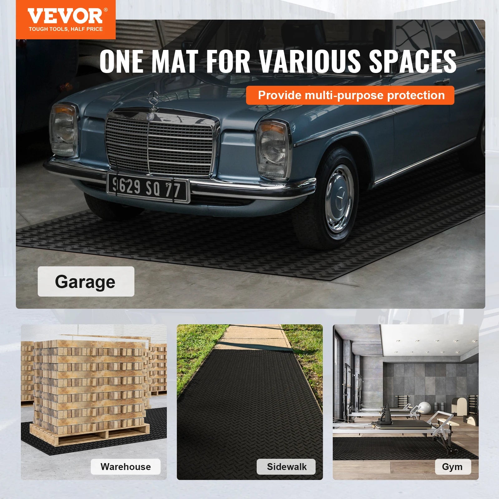 VEVOR Diamond-Plate Rubber Flooring Roll SBR Rubber Garage Floor Mat Easy to Clean for Under Cars Garage Industry Gym