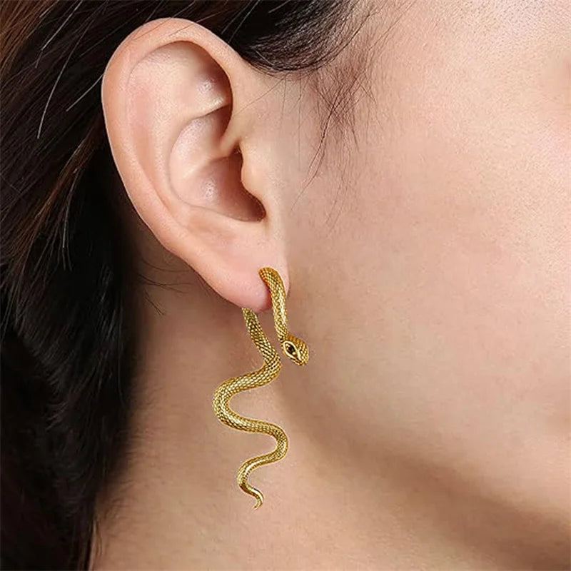 New Hip Hop Detachable Snake Earrings Halloween Dark Long Ear Studs 2025 Chinese Zodiac Ear Ornament