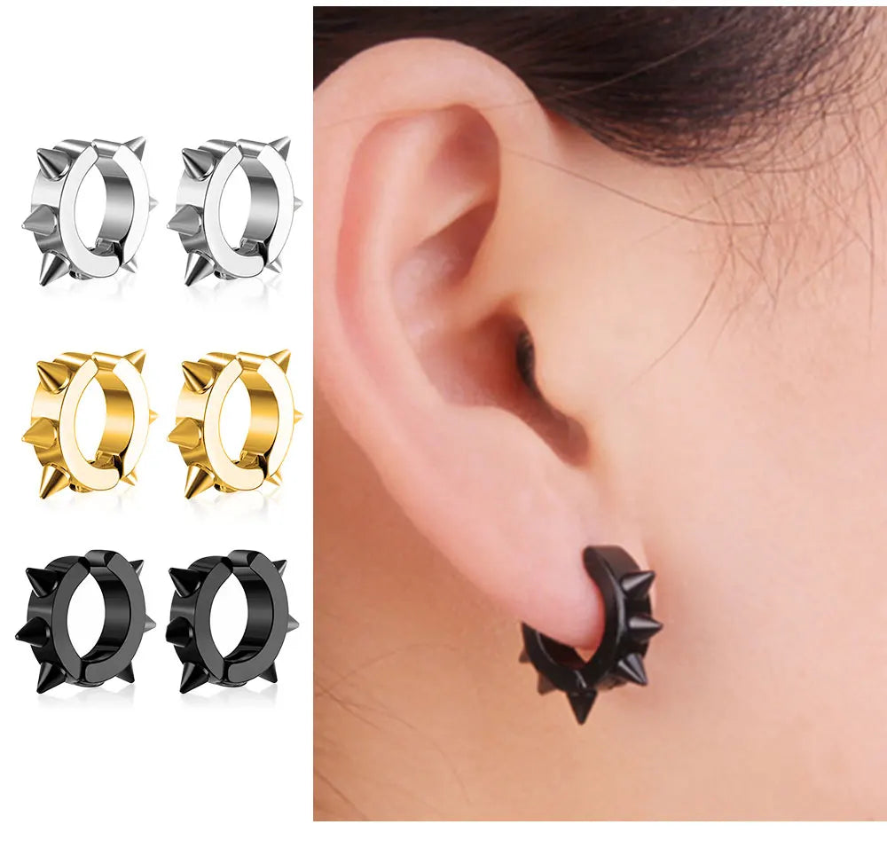 1Pair Punk Stainless Steel Spiky Thorn Stud Earrings For Women Men Ear Clips Funny Street Pop Hip Hop Gothic Jewelry Accessories