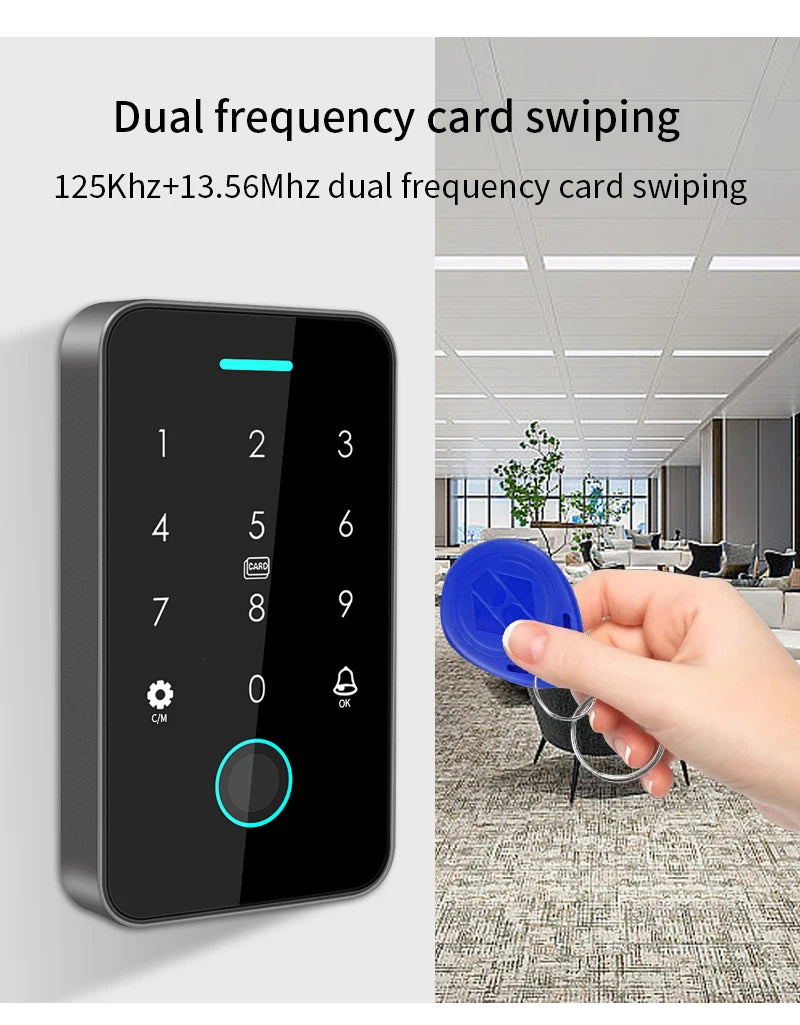 Dual RFID 125Khz+13.56MHz NFC Tuya Outdoor Fingerprint Access Control Keypad IP67 Waterproof Biometrics Door Opener with Gateway