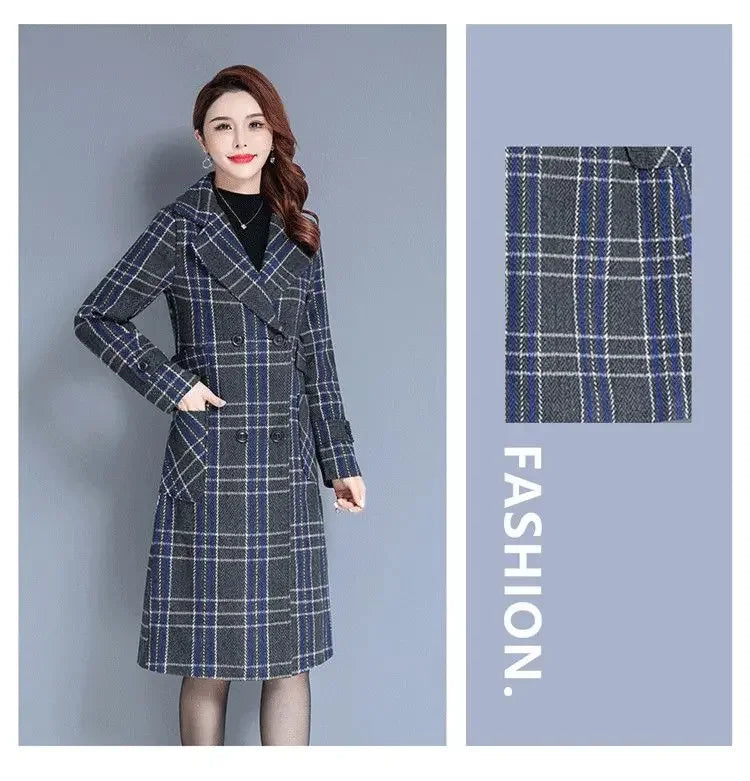 Women's Long Woolen Jacket 2022 New Style Thickened Warm Bird's Nest Plaid Woolen Overcoat Neat Fashion Sense Chic Streetwear