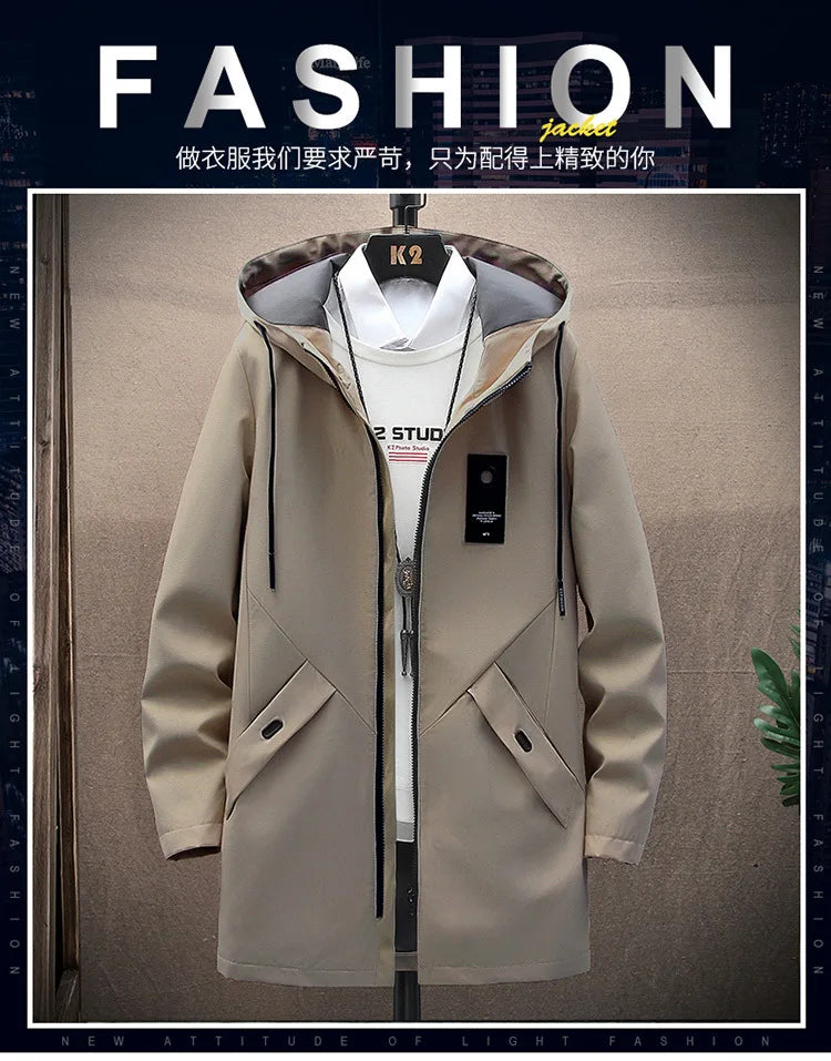 2024 Spring and Autumn New Classic Fashion In The Long Coat Men Casual Loose Comfortable High Quality Trench Coat