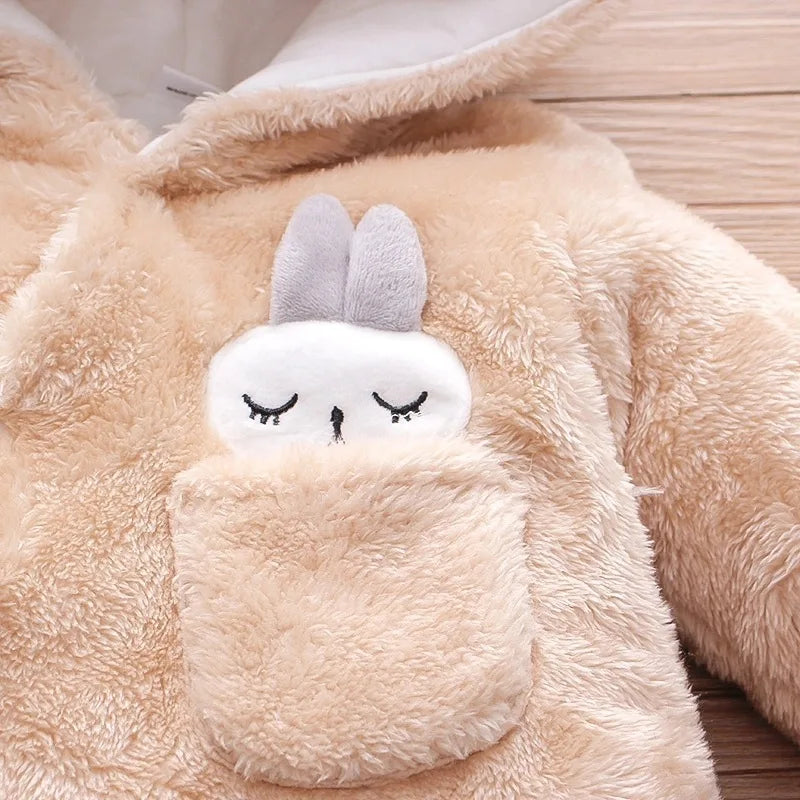 Autumn and Winter New Baby Plush Climbing Clothes Baby Warm and Thick Cartoon Dog Rabbit Cute Cotton Clothes for 0-2 Years