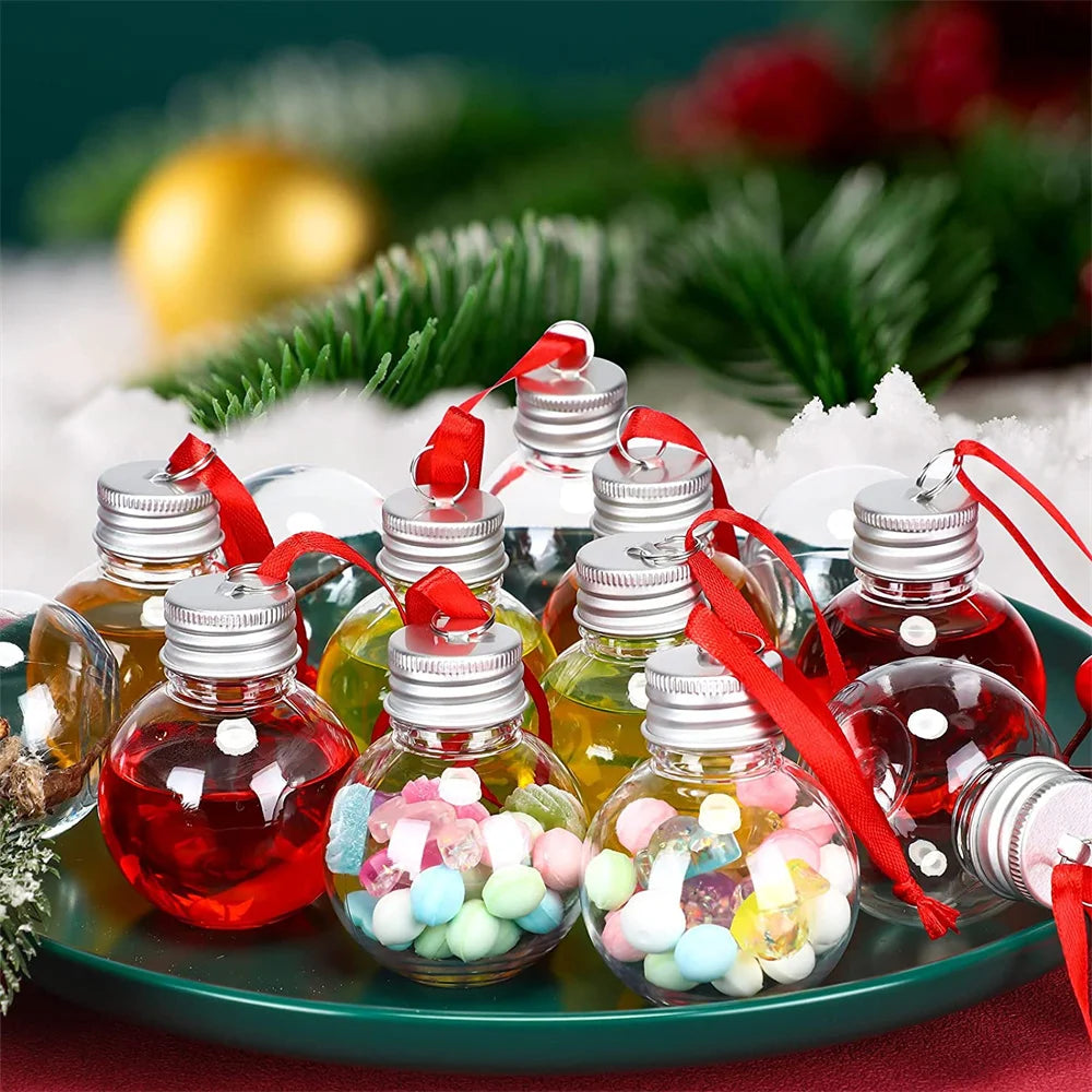 10Pcs Christmas Tree Ornament Fillable Booze Water Bottle Bulbs Shape Plastic Clear Christmas Ball Bell Pendant Home Party Decor