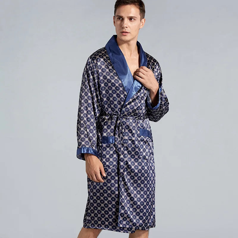 Men Silky Satin Kimono Robe 5XL Long Sleeve Sleepwear Bathrobe Oversized Satin Nightgown Summer Home Clothes