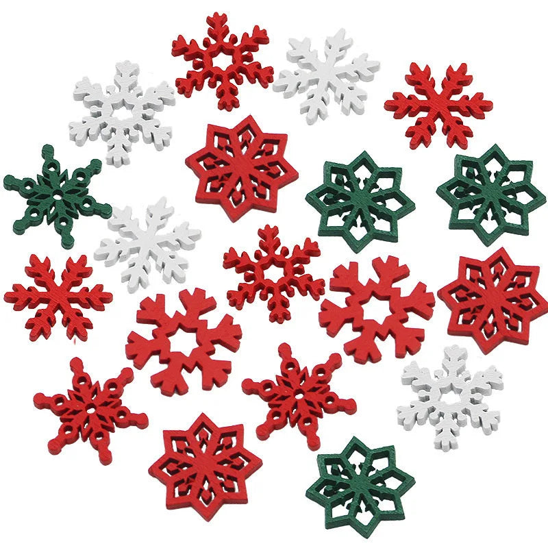 (50 Pieces/pack) 23mm Christmas Snowflake Wood Chips Colorful Diverse New Year's Holiday Party Window Decoration Props Toys DIY