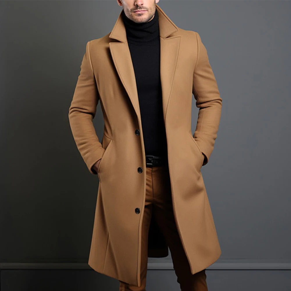 Warm And Comfortable Black Trench Coat For Mens Long Sleeve Single Breasted Overcoat Perfect For Fall And Winter