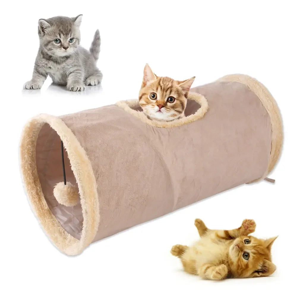 Collapsible Cat Tunnel Suede Fabric Puppy Rabbit Play Chase Hide Tunnel Tube Indoor for Game Exercising Hiding Training Pet Toys