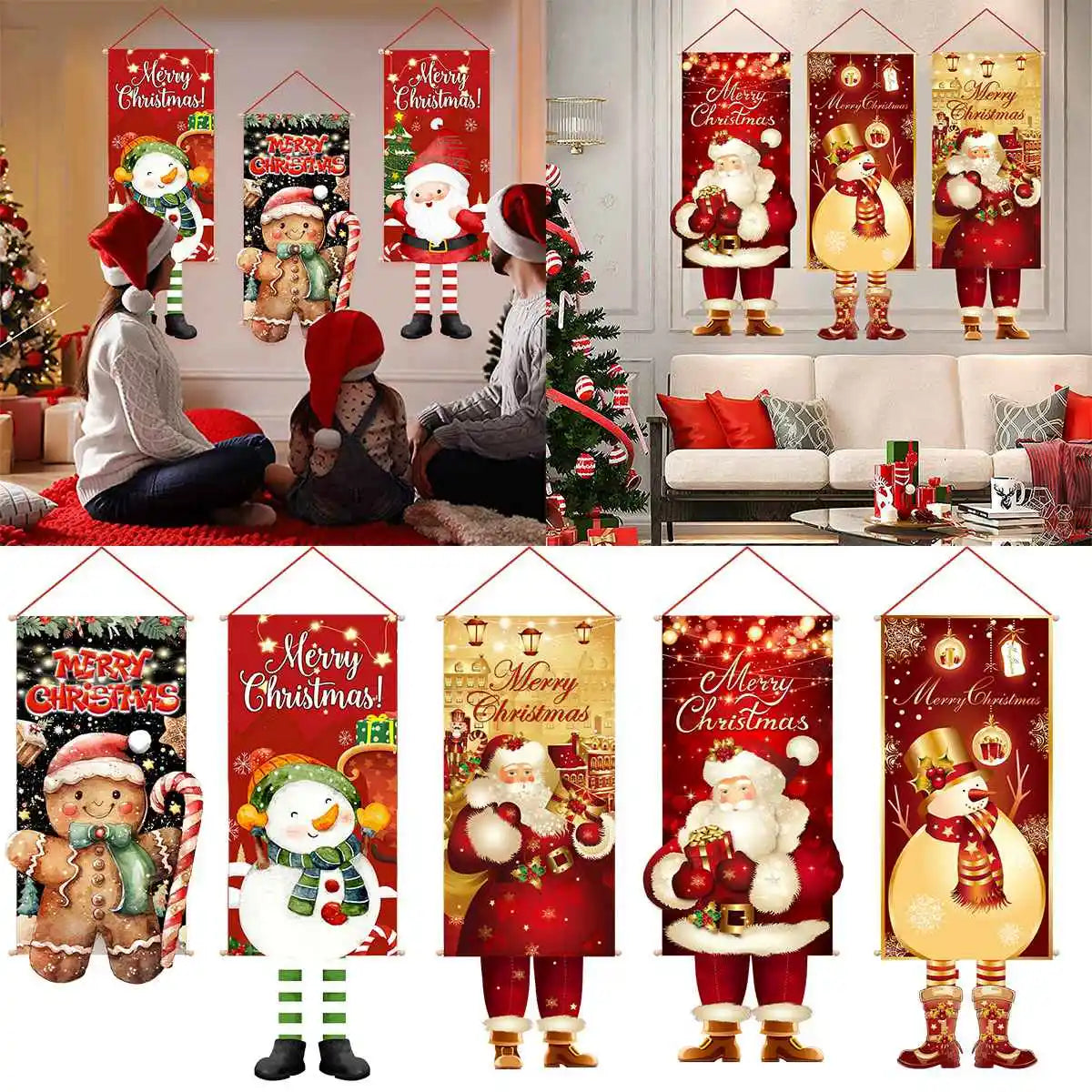 2024 Christmas Hanging Flag Banner Christmas Decorations For Home Door Christmas Ornaments Xmas Navidad Noel Gifts New Year 2025