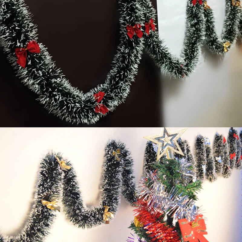 1PC About 2M Christmas Garland Home Party Wall Door Decor Christmas Tree Ornaments Tinsel Strips with Bowknot Party Supplies