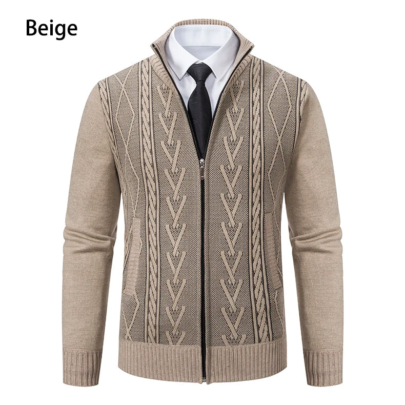 Thick Knit Jacket Men Autumn Winter Warm Stand Collar Knitted Cardigan Men's Smart Casual Sweater Coat Knitting Sweatercoat Man