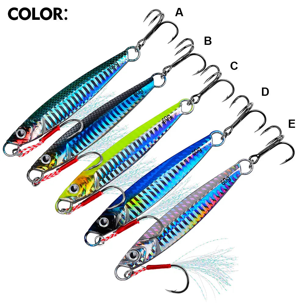 PROBEROS Luya Iron Plate Sea Fishing Metal Bionic Bait 17g/21g/24g/30g/40g/60g Double Hooks Luminous Fake Bait Wholesale