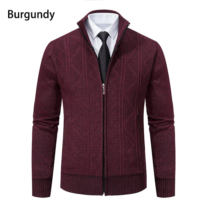 Thick Knit Jacket Men Autumn Winter Warm Stand Collar Knitted Cardigan Men's Smart Casual Sweater Coat Knitting Sweatercoat Man