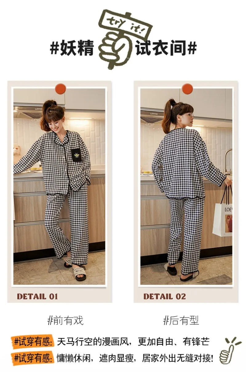 Women's Sweet Ruffle Pajamas Set Long Sleeve Top And Long Pants Sleepwear 2 Piece Set For Women Korean Casual Home Loose Pajamas