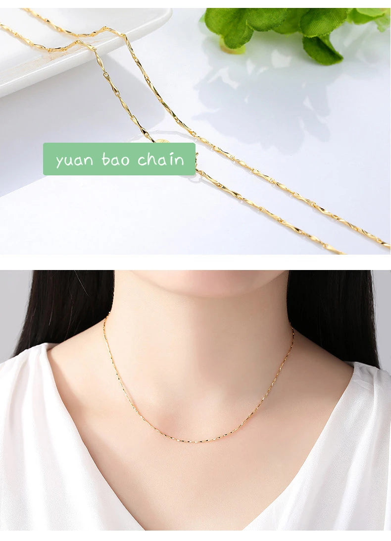 14k Orginal Gold Color Necklace Chain for Women Box Chain Snake Bone/starry/Cross Chain 18 Inches Necklace Fine Jewelry Gifts