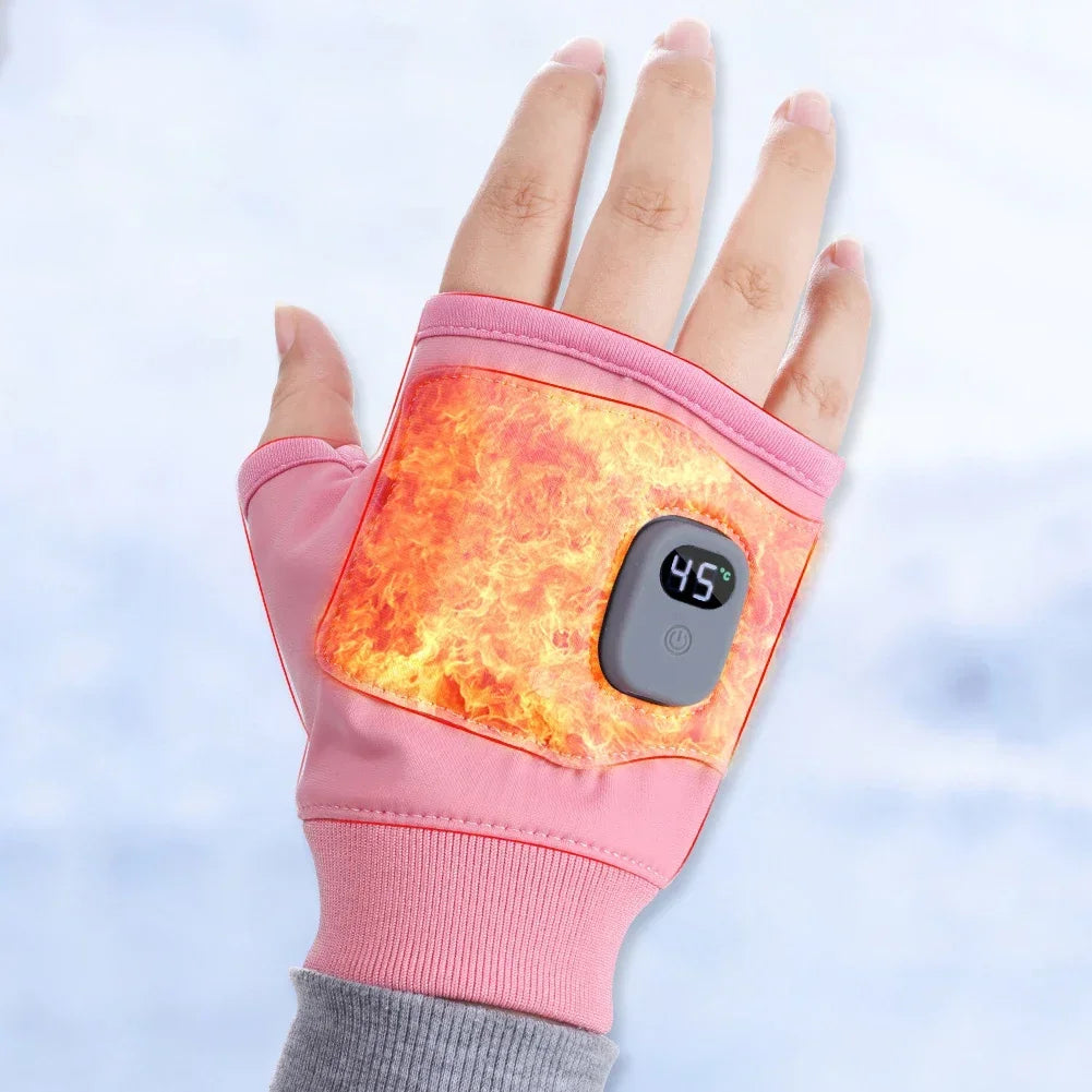 Rechargeable Heated Gloves 360 Degree Thermal Heated Gloves Winter Windproof Warm Fingerless Gloves for Outdoor Hiking Cycling