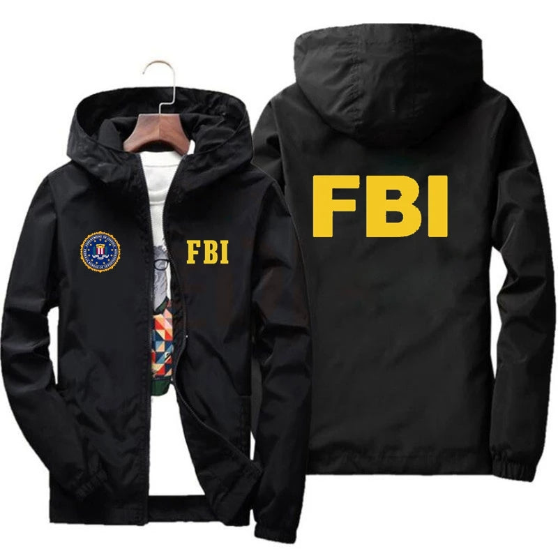 2024 New Men's Jacket High Quality FBI Printed Outdoor Sports Jacket Spring Hooded Windproof Fashion Casual Brand Sports Jacket