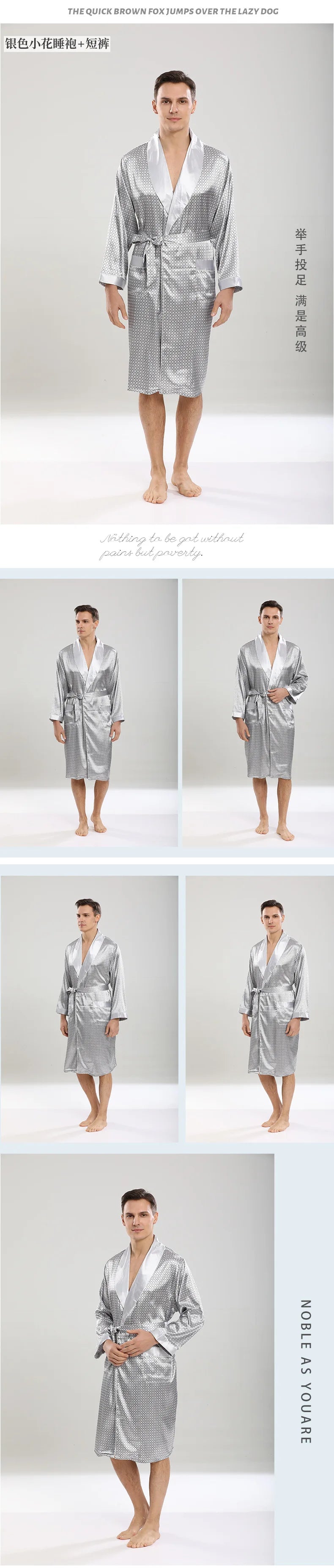 Men Silky Satin Kimono Robe 5XL Long Sleeve Sleepwear Bathrobe Oversized Satin Nightgown Summer Home Clothes