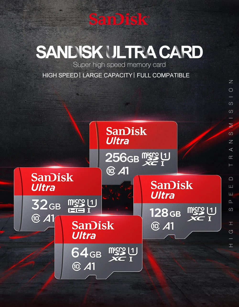 Original Sandisk Memory Card 256GB 128GB 64GB 32GB TF micro sd card Class 10 UHS-1 flash card Memory Microsd for Samrtphone PC