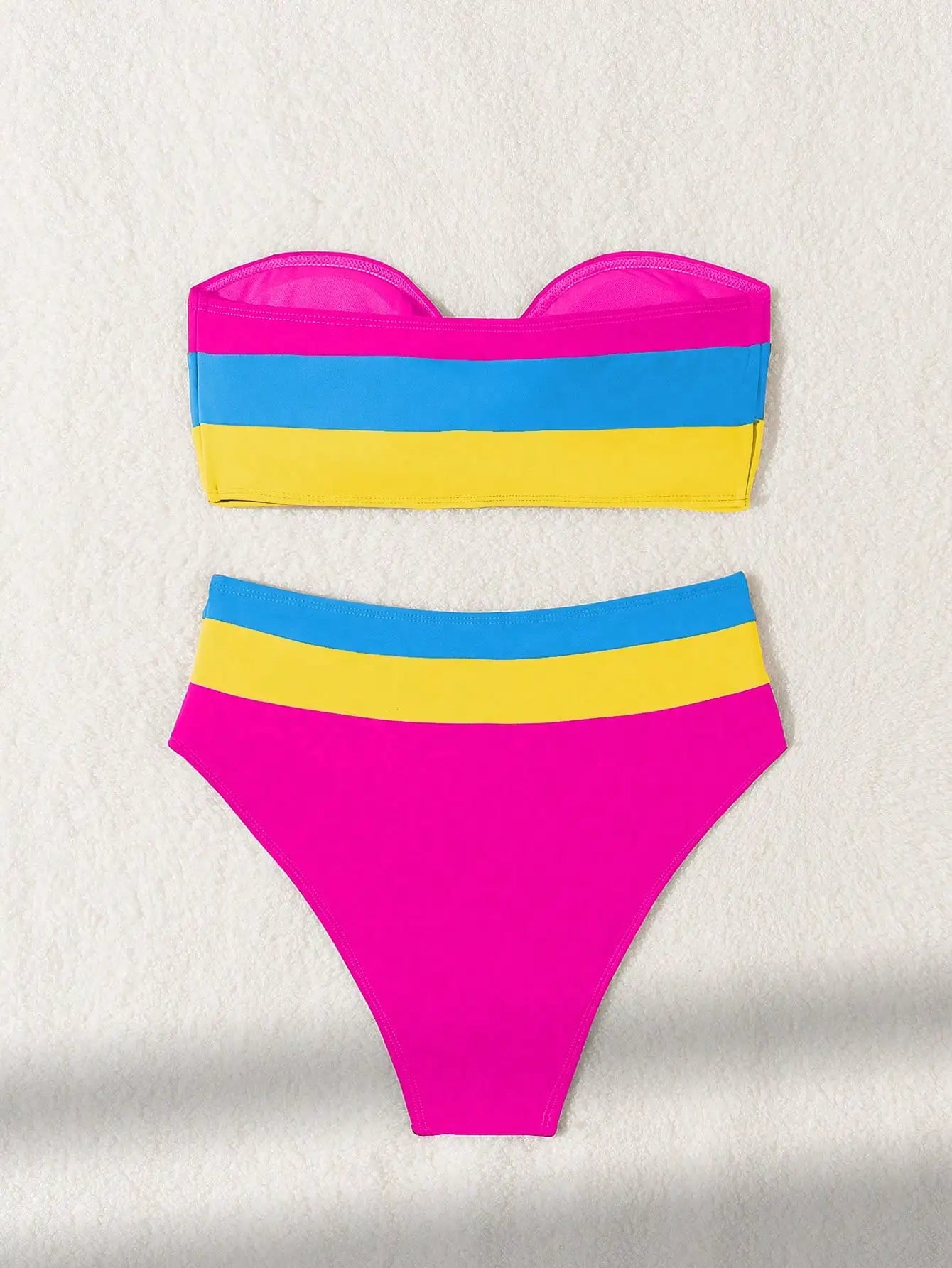 New solid color patchwork strapless split swimsuit set bikini