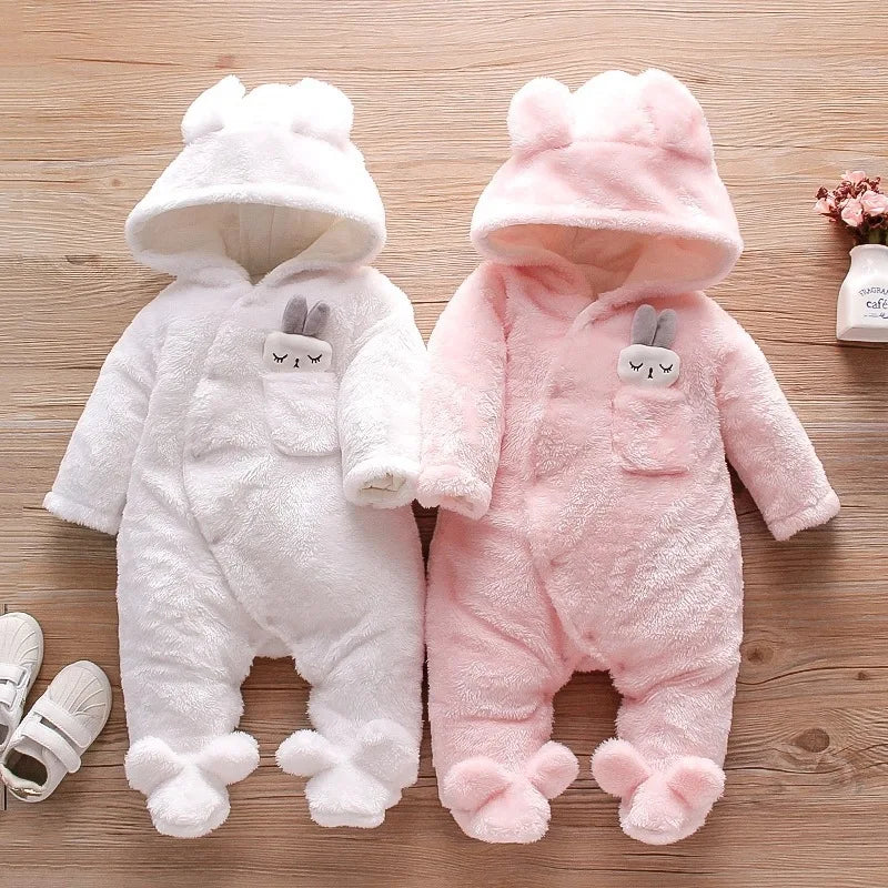 Autumn and Winter New Baby Plush Climbing Clothes Baby Warm and Thick Cartoon Dog Rabbit Cute Cotton Clothes for 0-2 Years