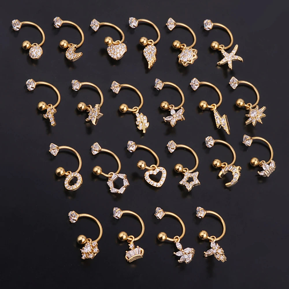 2Pcs Stainless Steel Minimal Crystal CZ Star Ear Studs Earring Women Hoop Helix Tragus Cartilage Conch Daith Piercing Jewelry