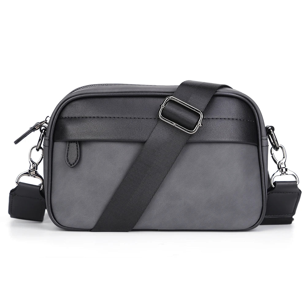 Casual Business Shoulder Bag for Men PU Leather Messenger Bag Wide Strap Crossbody Bags Square Plaid Designer Male Sling Bags