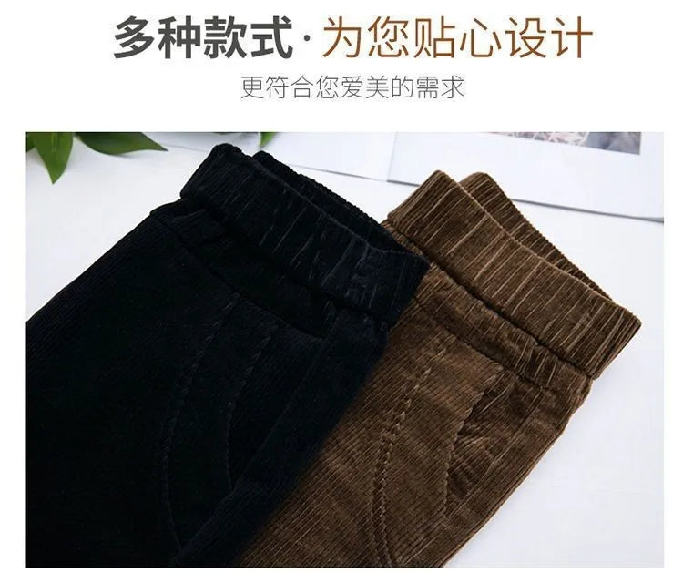 Thin & Plush Thick Casual Pants Fleece Pencil Pants Women's Corduroy Warm High Waist Pants Autumn Winter Leggings Pants Trousers