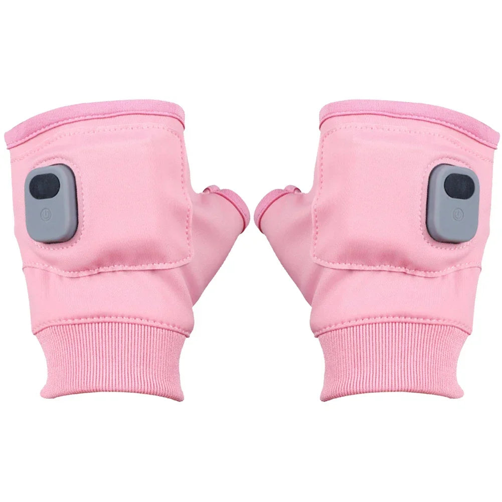 Rechargeable Heated Gloves 360 Degree Thermal Heated Gloves Winter Windproof Warm Fingerless Gloves for Outdoor Hiking Cycling