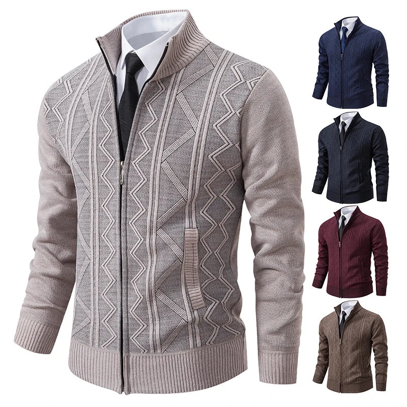 Thick Knit Jacket Men Autumn Winter Warm Stand Collar Knitted Cardigan Men's Smart Casual Sweater Coat Knitting Sweatercoat Man