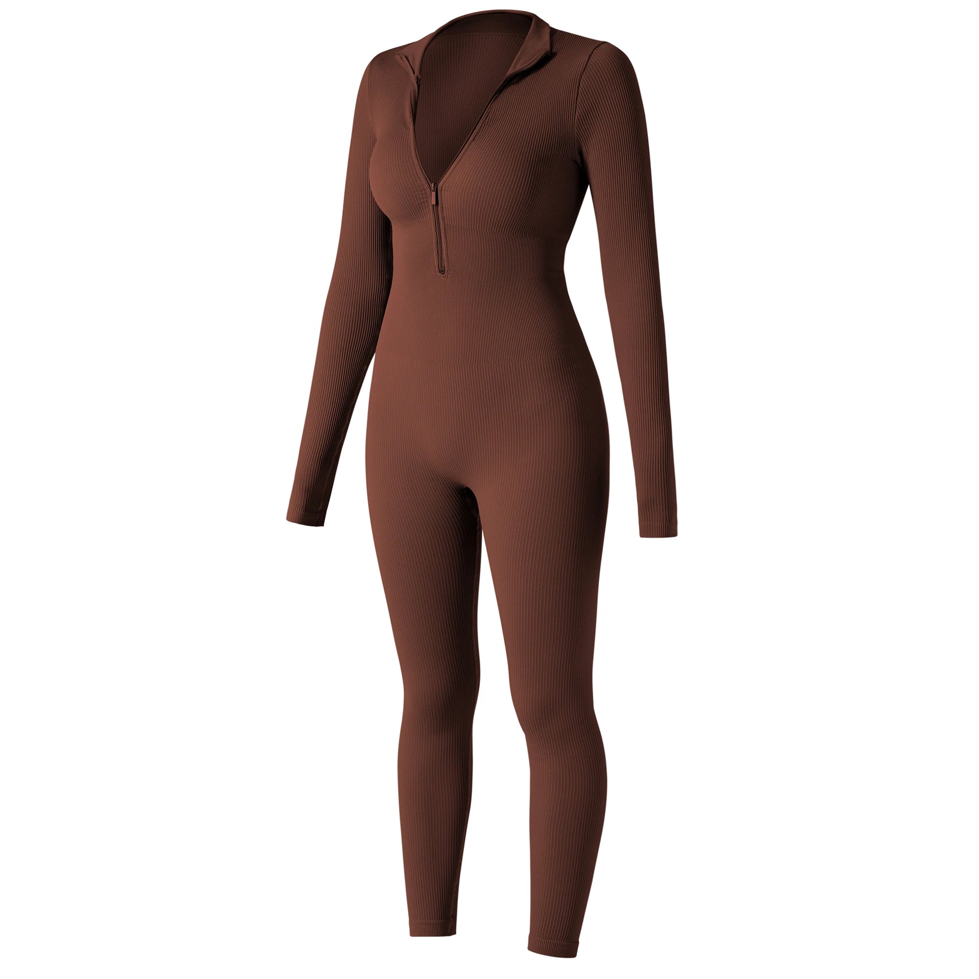 Bodycon Slim Jumpsuit For Women‘s Clothing Zipper Casual Brown Fitness Rompers Autumn 2024 Playsuit Activity Streetwear Overall