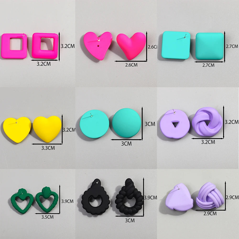 New 6 pair/set Geometric Acrylic Stud Earrings for Women Multicolor Heart Square Circle Flower Earring Korea Jewelry Lightweight