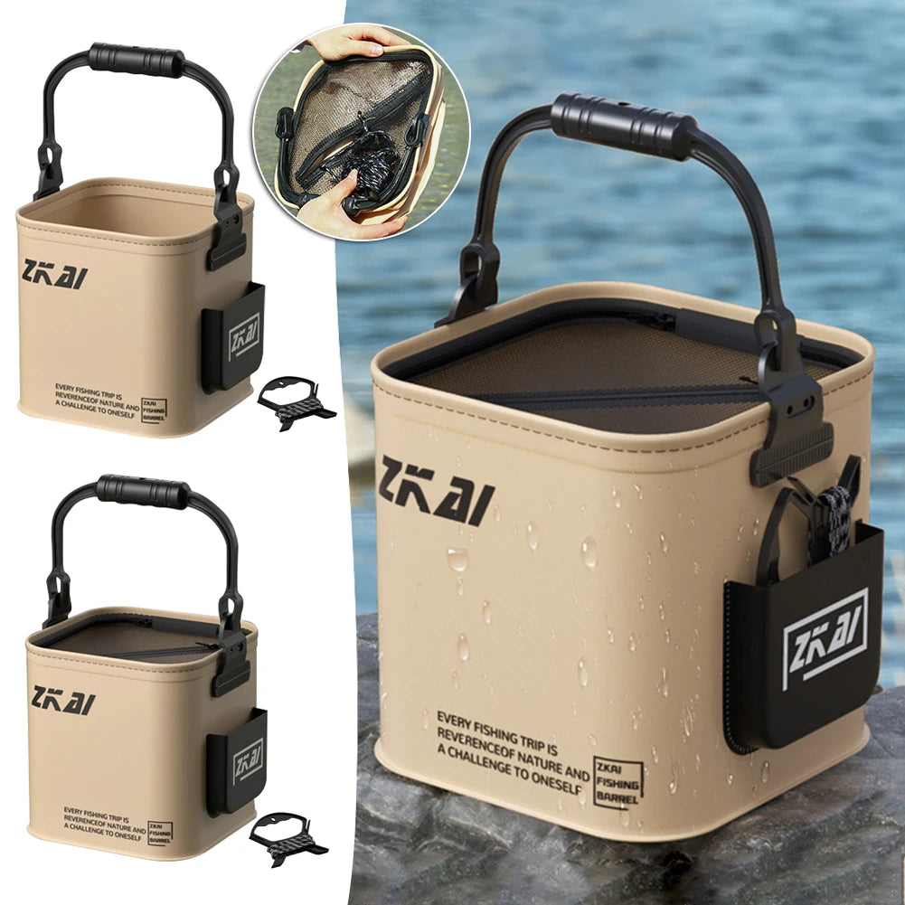 8L/13L Foldable Fishing Bucket Outdoor Sturdy Hand Carry Fish Bucket Large Capacity Carrying Bucket Camping Fishing Buckets