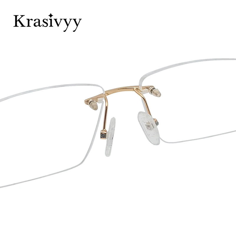 Krasivyy Pure Titanium Rimless Glasses Frame Men Ultralight Optical Prescription Eyeglasses Women 2024 New Myopia Square Eyewear