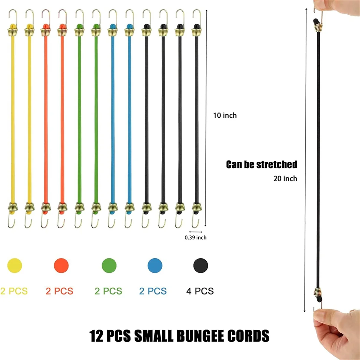 Small Bungee Cords with Hooks 12 Pack, Adjustable Rubber Elastic Cords for Luggage Roof Rack Hanging Outdoor