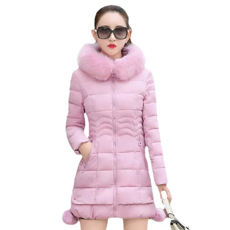 2024 Winter Women Jacket Parkas Big Fur Collar Hooded Thick Warm Down Cotton Coat Female Casual Fashion Female Outerwear R006