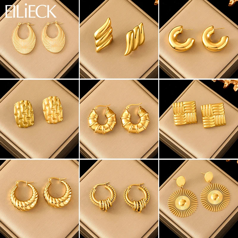 EILIECK 316L Stainless Steel Waterproof Gold Color Stud Earrings For Women Girl Fashion New Gift Ear Buckle Jewelry Bijoux