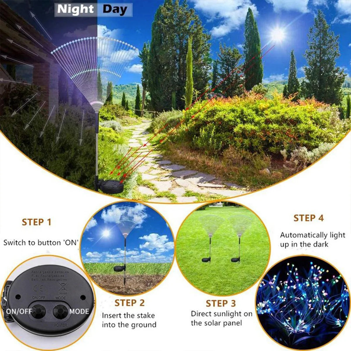 1pc Solar Powered String Lamp LED Solar Fireworks Lights Outdoor Dandelion Flash Fairy Lights for Garden Landscape Lawn Decor