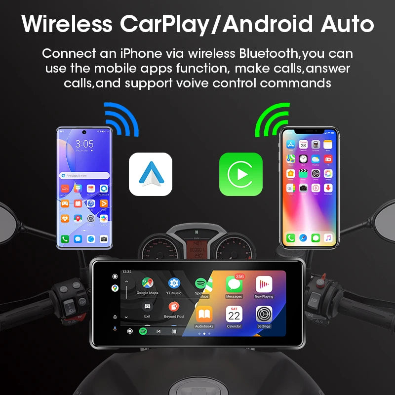 6.86 inch Motorcycle DVR Navigation CarPlay Camera Linux IP67 Waterproof Dual Bluetooth For Moto screen Wireless Android Auto