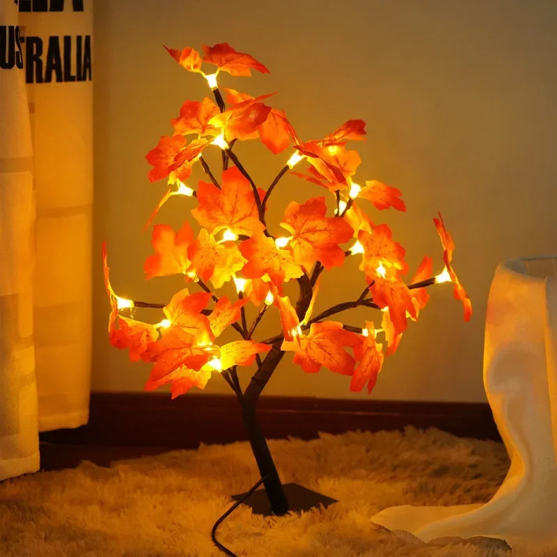 24 LED Fairy Flower Tree Table Lamps Maple Leaf Lamp Rose Night Light USB Operated Gifts for Wedding Party Hallowmas Decoration