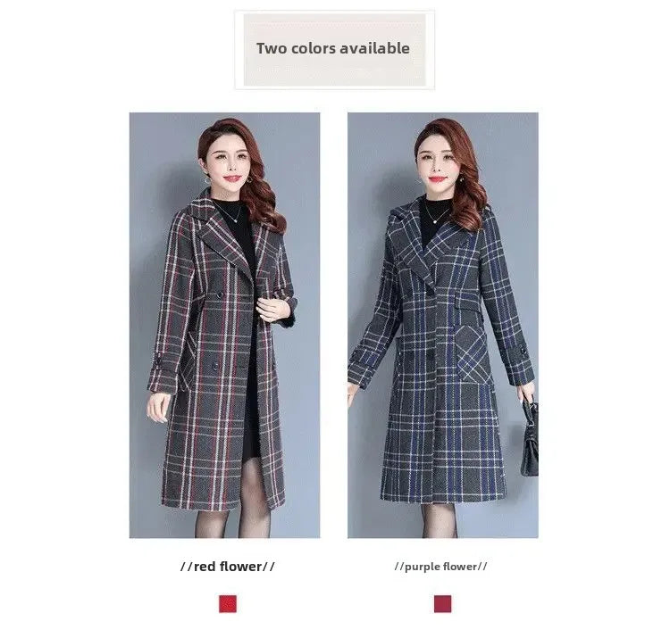 Women's Long Woolen Jacket 2022 New Style Thickened Warm Bird's Nest Plaid Woolen Overcoat Neat Fashion Sense Chic Streetwear