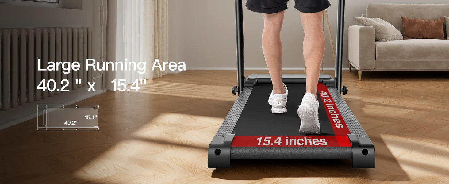 3.0HP Quiet Brushless Folding Treadmill with Heart Rate Sensor, Dual Cushion System, 300lbs Weight Capacity