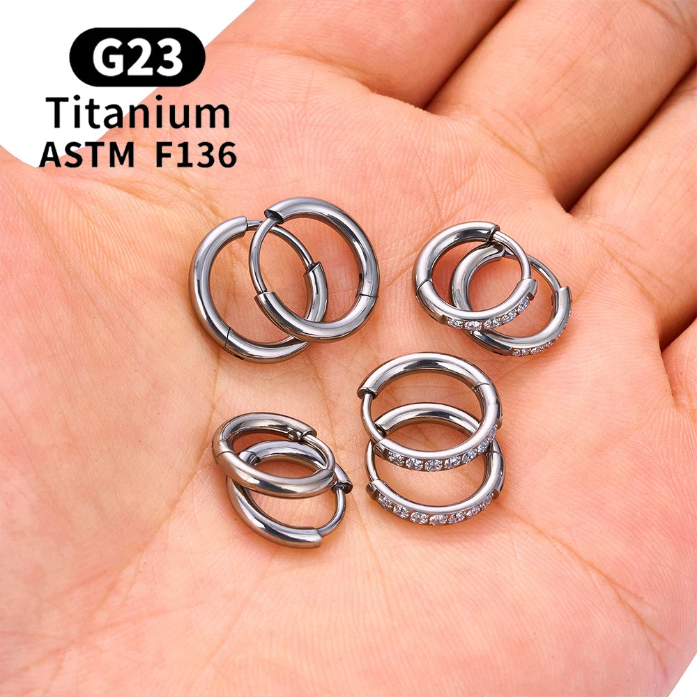 2/20PCS G23 Titanium Earring Hoop CZ Hinged Segment Round Nose Ring for Women Ear Tragus Cartilage Helix Daith Piercing Jewelry