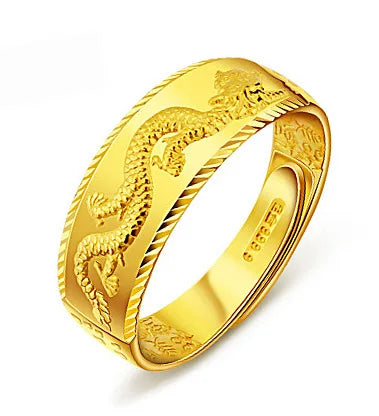 Gold 14 K Ring for Man Luxury Engraving Dragon Adjustable Ring Fashion Jewelry Male Two Color Yellow/White Gold Finger Ring Gift