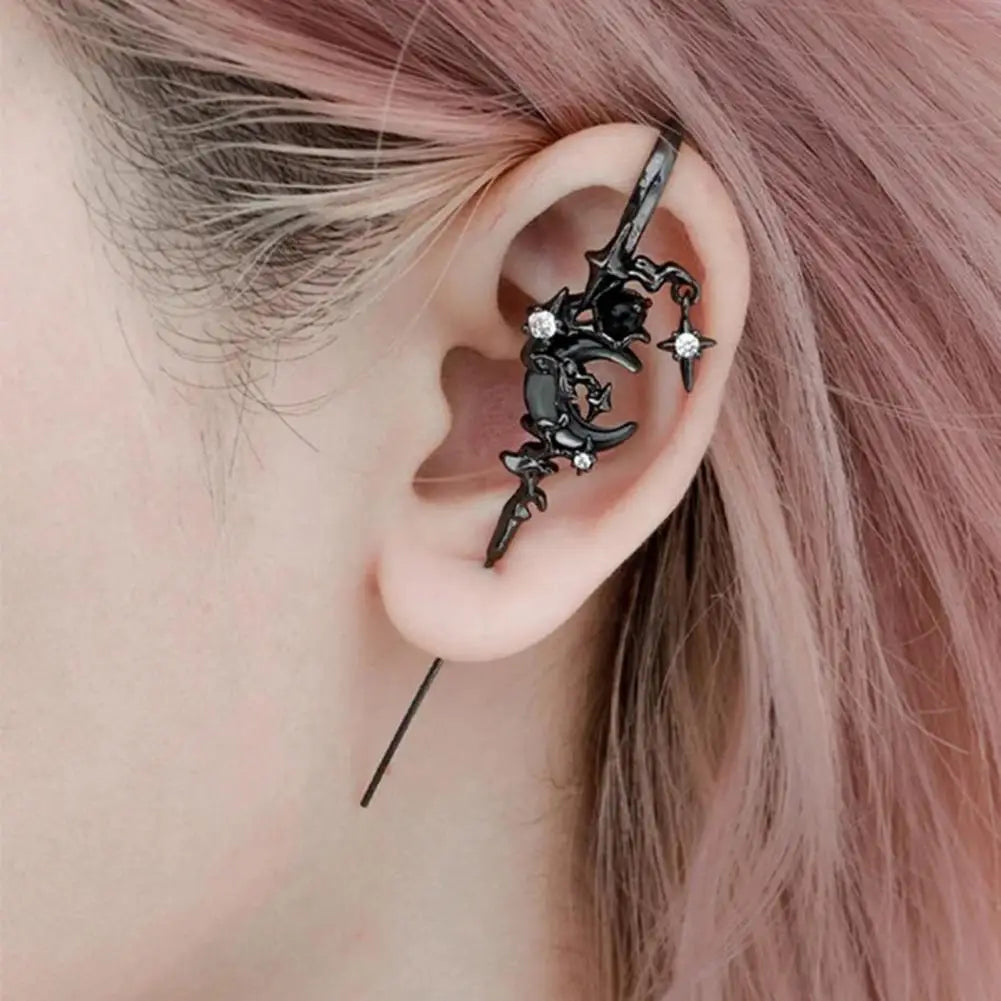 1 Pair Ear Needles Myth of The Moon Punk Rock Dark Style Individual Piercing Earrings Star Moon Ear Cuffs Club Party Jewelry