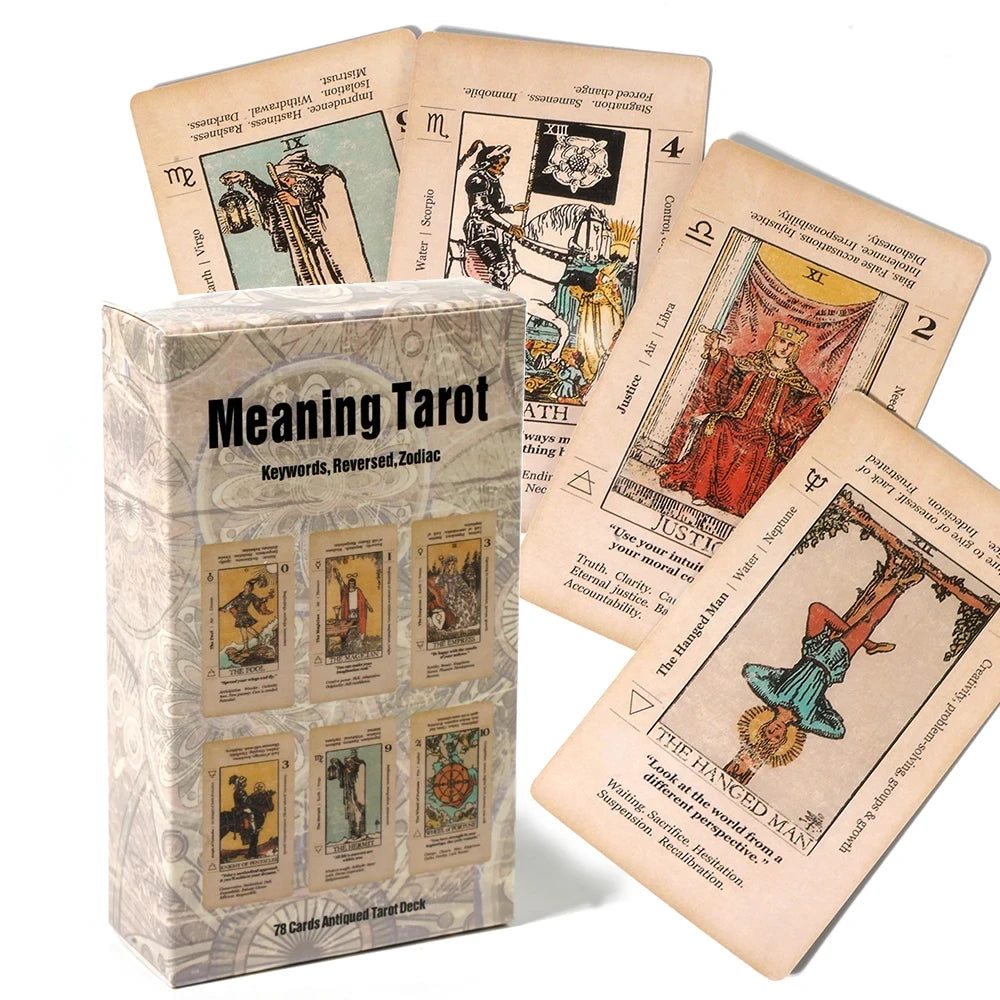 New Meaning Beginners Tarot with Meanings on Them on the Cards Keywords Reversed Chakra Planet Zodiac Element medium size Lean