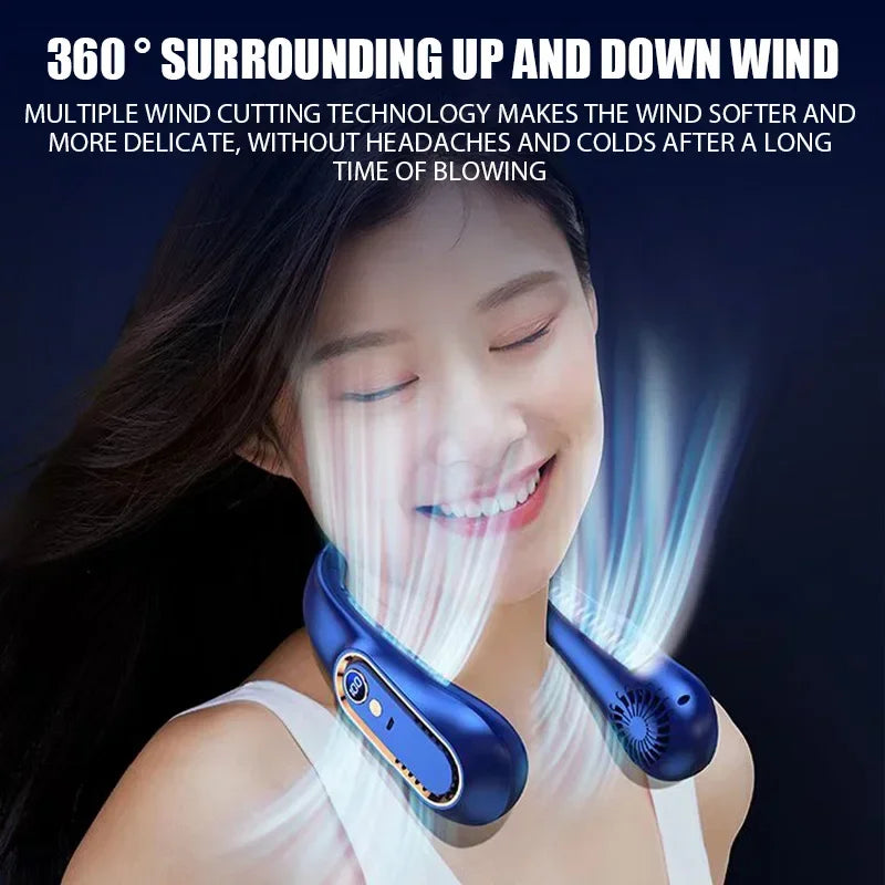 Neck Bladeless Fan Mini Ultra Long Life Portable Lazy Silent Fan Usb Charging Student Sports Office Digital Display Power 5 Gear