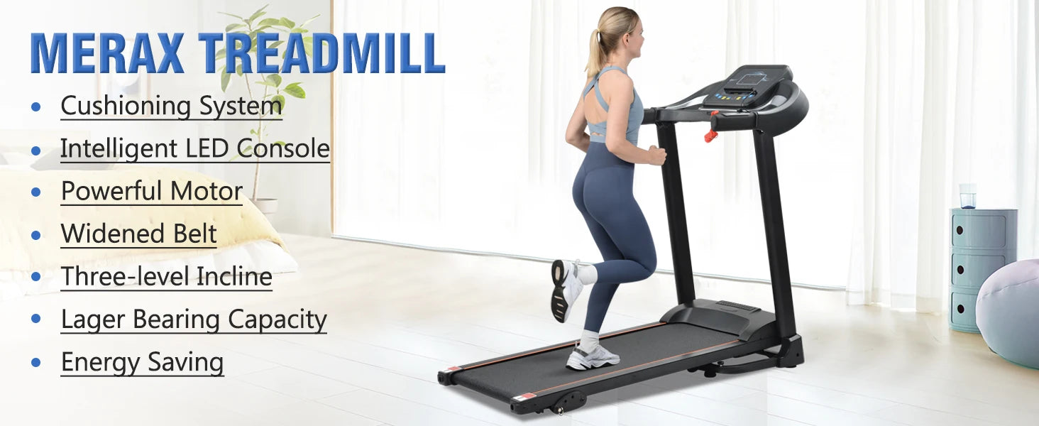 Folding Electric Treadmill with Incline 2.5HP Energy Saving Motor 12 Preset Programs Running Walking Jogging Machine for H